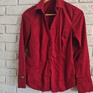 Express Bold Red Casual Button Down Shirt
